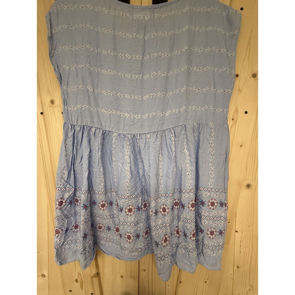 Orange Farm blue and red Patterned Crew Neck Sleeveless Babydoll Boho Top Size L